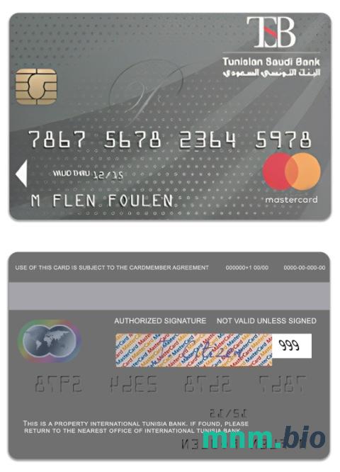 Tunisia International Tunisia Bank platyna przykład karty mastercard w formacie PSD